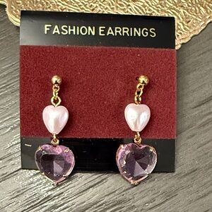 Gold and lavender‎ Heart Drop Earrings NWT
